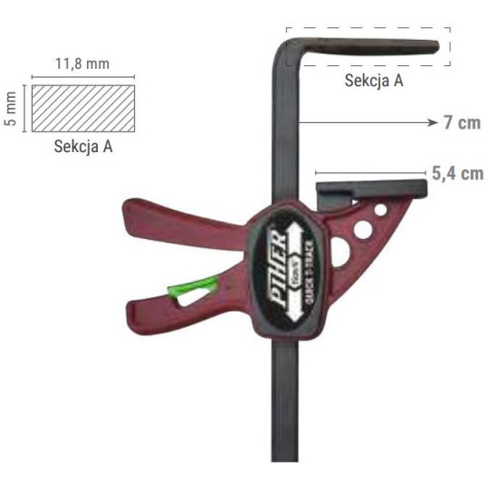 P52103 Ścisk stołowy QUICK T-Track 22 cm do szyny, listwy prowadzącej PIHER