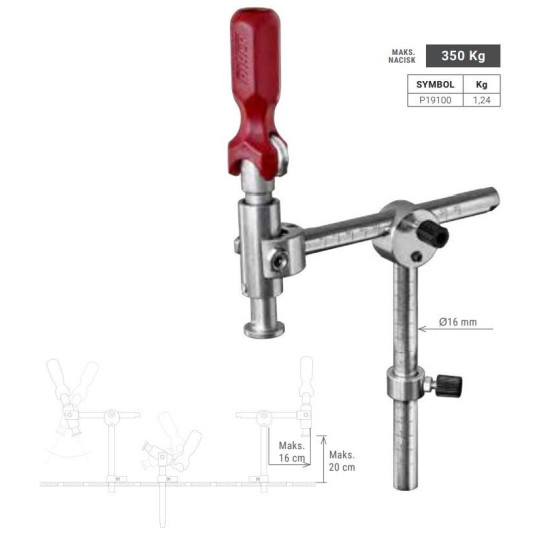 Zacisk spawalniczy z prętem okrągłym do stołu spawalniczego , średnica pręta 16 mm. - PIHER P19100 Zacisk spawalniczy z prętem okrągłym do stołu spawalniczego , średnica pręta 16 mm. - PIHER P19100