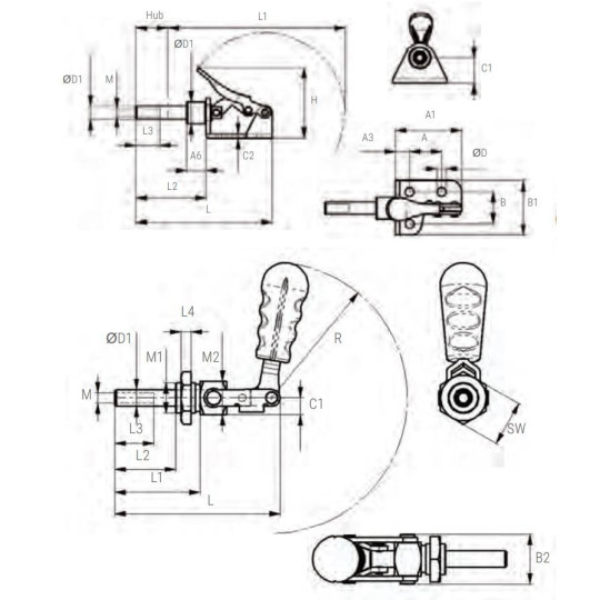 P56102 Docisk szybkomocujący poziomy 90 kg ciągnąco-pchający - PIHER