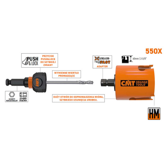 Otwornica uniwersalna 73mm max rpm Drewno,MDF/PCV/Cegła/Terakota CMT 550-073X