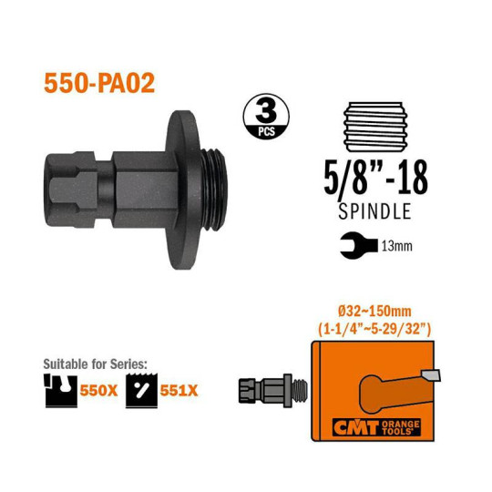 Adaptor 5/8" do otwornic do 32 mm - 150 mm 3 szt. CMT 550-PA02