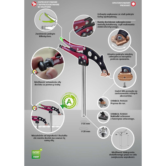 Samoregulowany docisk 16x220 do stołów spawalniczych TGA100 - PIHER P53122 Samoregulowany docisk 16x220 do stołów spawalniczych TGA100 - PIHER P53122