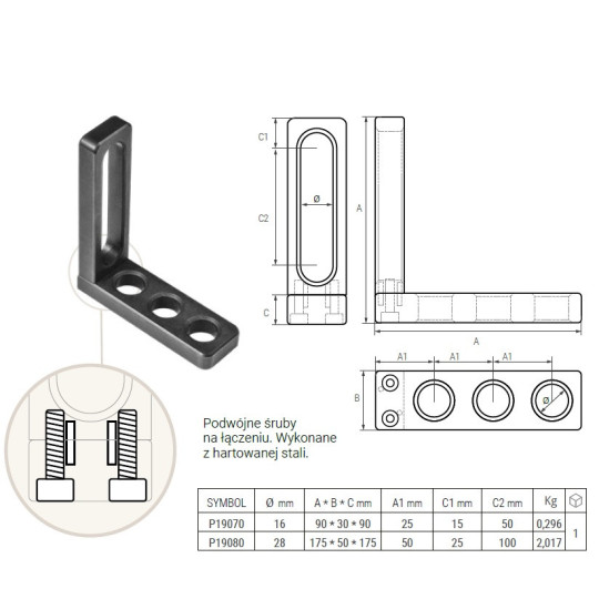 Ogranicznik do stołów spawalniczych 16 mm 90x30x90 PIHER P19070