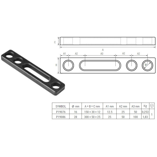 Ogranicznik do stołów spawalniczych 16 mm 150x30x12 PIHER P19076 Ogranicznik do stołów spawalniczych 16 mm 150x30x12 PIHER P19076