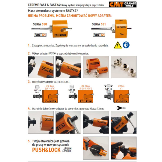 Otwornica Bi-Metal+ 52 mm max rpm Metal/Nierdzewka/Żeliwo/ALU CMT 551-052X Otwornica Bi-Metal+ 52 mm max rpm Metal/Nierdzewka/Żeliwo/ALU CMT 551-052X