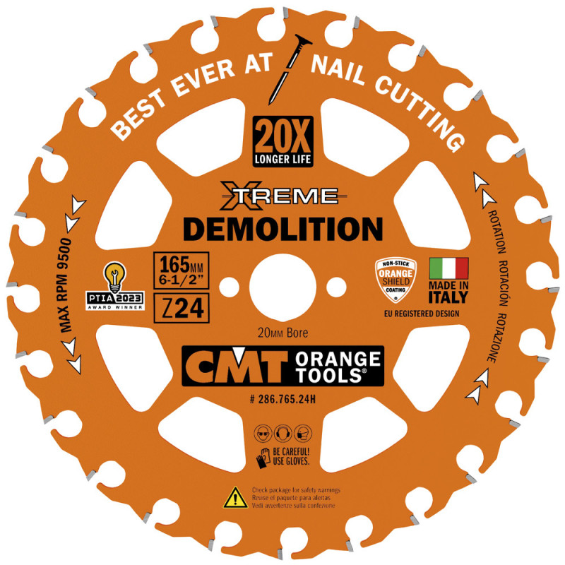 286.765.24H Piła tarcza HM Xtreme Demolition D:165 Z:24 F:20 K/P:2,3,/1,2 mm CMT