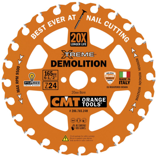 286.765.24H Piła tarcza HM Xtreme Demolition D:165 Z:24 F:20 K/P:2,3,/1,2 mm CMT