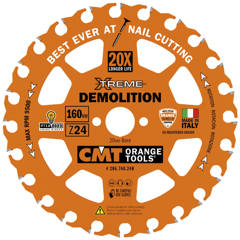 286.760.24H Piła tarcza HM Xtreme Demolition D:160 Z:24 F:20 K/P:2,3,/1,2 mm CMT