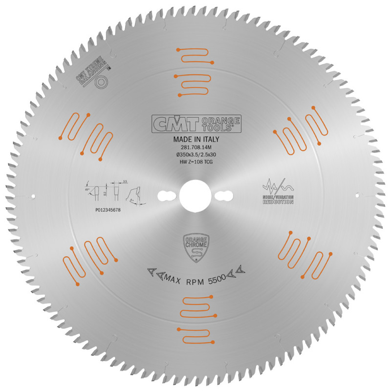 281.708.14M Piła tarcza chromowana wyciszona z zębem typu trapez - prosty CMT