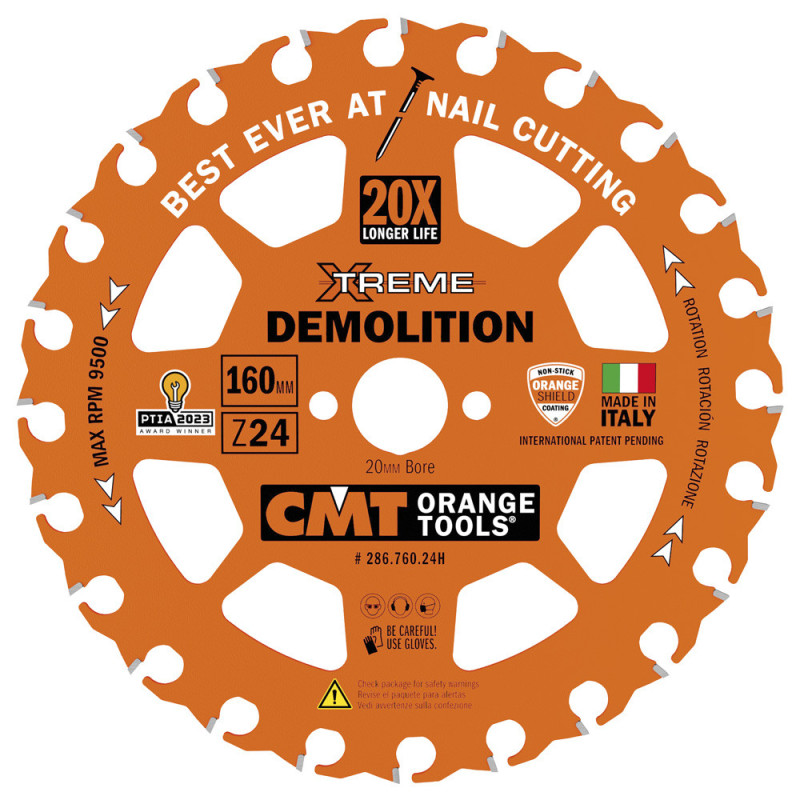 286.760.24H Piła tarcza HM Xtreme Demolition D:160 Z:24 F:20 K/P:2,3,/1,2 mm CMT