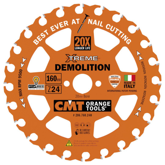 286.760.24H Piła tarcza HM Xtreme Demolition D:160 Z:24 F:20 K/P:2,3,/1,2 mm CMT