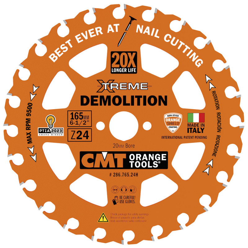 286.765.24H Piła tarcza HM Xtreme Demolition D:165 Z:24 F:20 K/P:2,3,/1,2 mm CMT