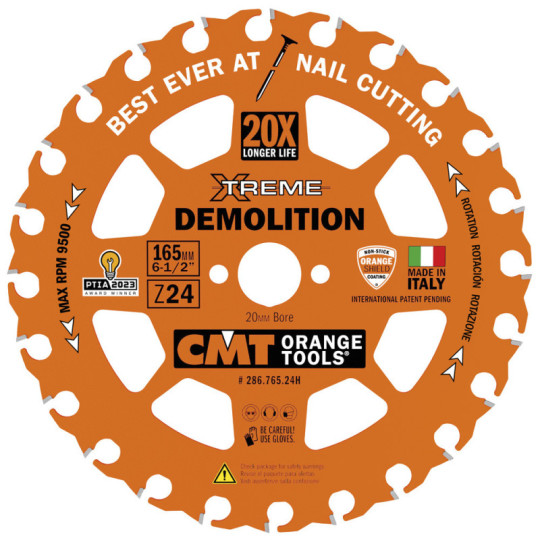 286.765.24H Piła tarcza HM Xtreme Demolition D:165 Z:24 F:20 K/P:2,3,/1,2 mm CMT