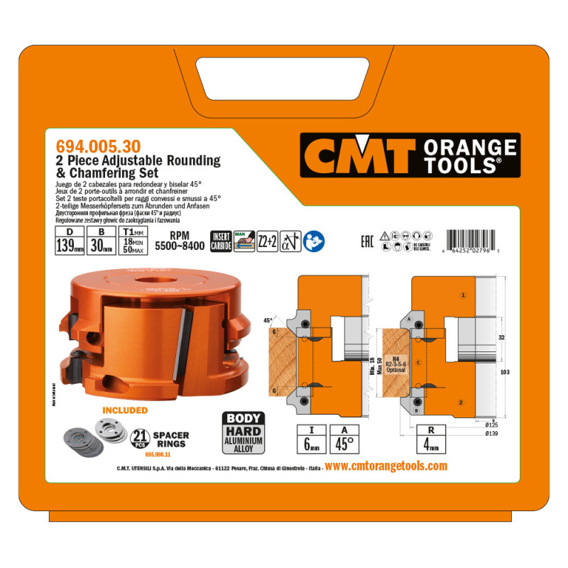 694.005.30 Regulowany zestaw głowic do zaokrąglania i fazowania CMT