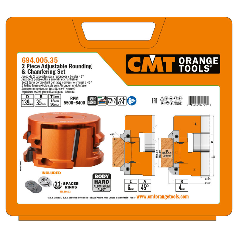 694.005.35 Regulowany zestaw głowic do zaokrąglania i fazowania CMT