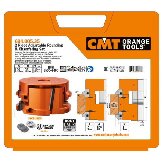 694.005.35 Regulowany zestaw głowic do zaokrąglania i fazowania CMT