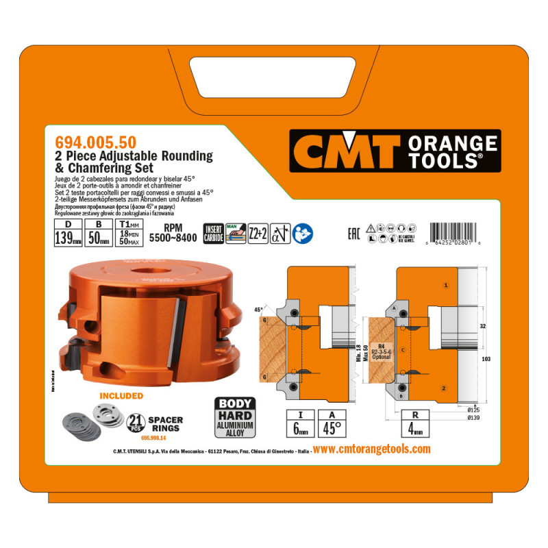 694.005.50 Regulowany zestaw głowic do zaokrąglania i fazowania CMT