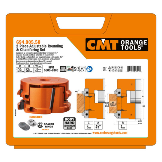 694.005.50 Regulowany zestaw głowic do zaokrąglania i fazowania CMT
