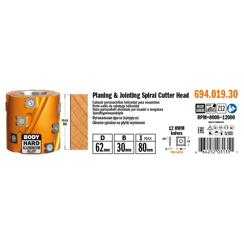 694.019.30 Głowica spiralna na płytki wymienne CMT