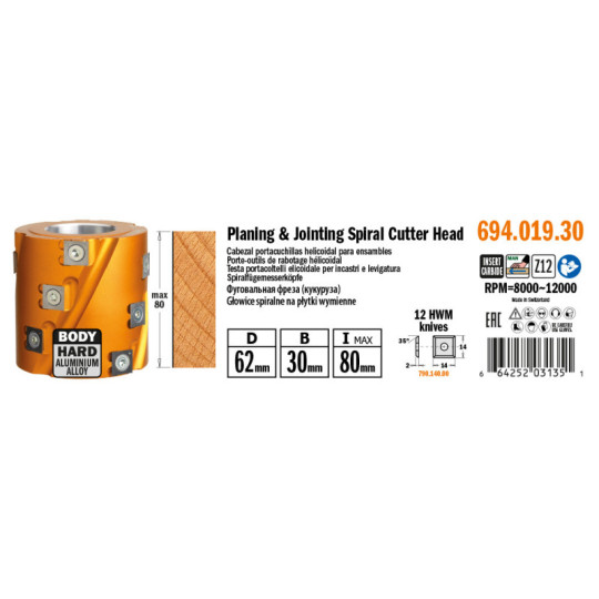 694.019.30 Głowica spiralna na płytki wymienne CMT