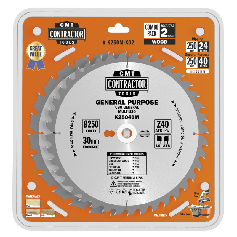K250M-X02 Zestaw 2 pił tarcz HM D-250 K25024M + K25040M CMT
