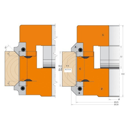 Regulowany zestaw głowic do zaokrąglania i fazowania Regulowany zestaw głowic do zaokrąglania i fazowania